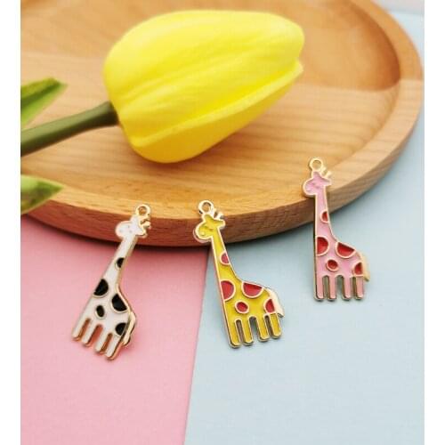 10pcs Cute Giraffe Deer Alloy Enamel Pendants Charms For Girls DIY Bracelet Necklace Earring Jewelry Making Craft Gifts 12*29mm