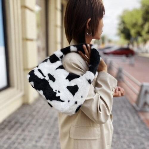 2021 INS Fashion Women Zebra Leopard Cow Print Shoulder Bags Elegant Hand Bags Faux Fur Small Handbag Furry Fluffy Tote Bags