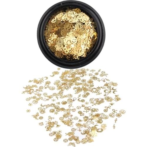 400Pcs Nail Art Metal Multi-shapes Cross/Snow Slices 3D Charms Piecing Nail Gems Rhinestones For Nails Gold Flakes Decoration