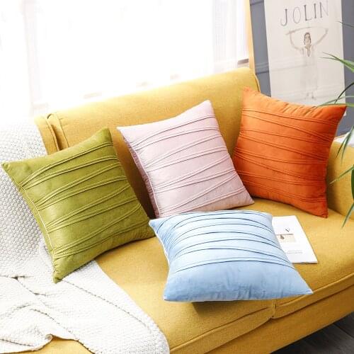Yellow Pillows case for Living Room Sofa Solid Color Stripped Pattern Velvet Cushion Cover 45x45cm Home Car Office Decoration