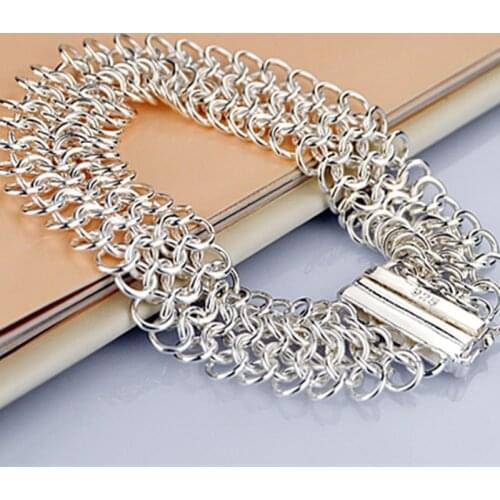 Pure Silver Chain Bracelets For Women Lady Wide Link Bracelet & Bangles Pulseira Femme Wedding Jewelry Accesories Party Gifts