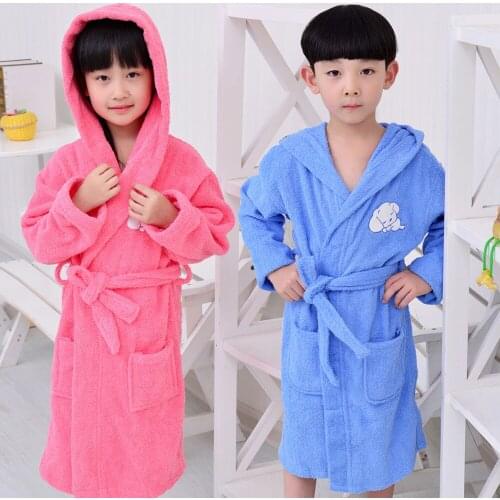 Children Bathrobe Thick Childrens cotton pajamas Pure cotton towel material Boy and girl bathrobe with cap