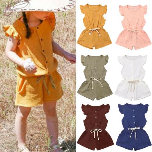 Baby Romper 2019 Summer Toddler Baby Girls Clothes Cotton Ruffles Sleeve Solid Romper Jumpsuit One-Pieces Outfits Sunsuit