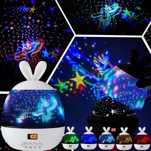Kids Star Night Light Rotating Starry Sky Projector Colorful Starry Sky Bedside Lamp USB Flashing Star Bedroom Lamp Kid Gift