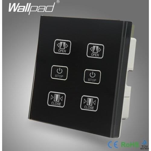 Double Curtain Switch 110V-250V Wallpad Black Touch Glass Panel 6 Buttons Control 2 Curtain Window Blind Touch Wall Switch