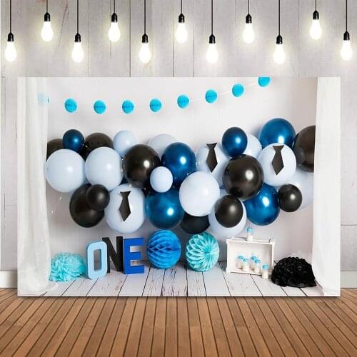 1st birthday little gentleman cake smash portrait backdrop for photography studio black and light blue photo background props