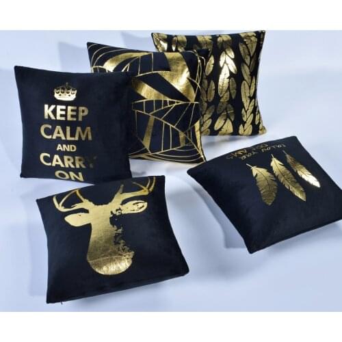 Hap-deer Modern Geometric feather Gold Foil Velvet Pillowcase Christmas Decorations Cushions Home Decor Sofa Throw Pillows 45x45