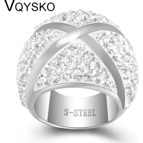 Wholesale 316L Stainless Steel Ring With X Design Fashion Crystal Jewelry Women Gift Wedding Rings For Party Accessories