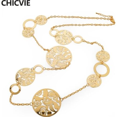 CHICVIE Gold Color Long Necklaces For Women Vintage Statement Friendship Necklace Vintage Accessories Ethnic Jewelry Sne150844