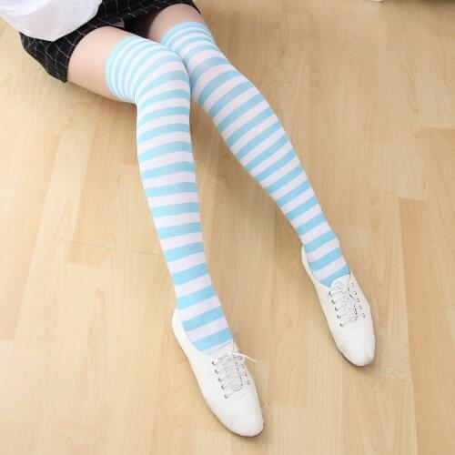 Free Size Japan Anime Cosplay Striped Stockings 60cm Long Christmas Kousen Gril Women Sexy Blue White Pink Campus Medias XL