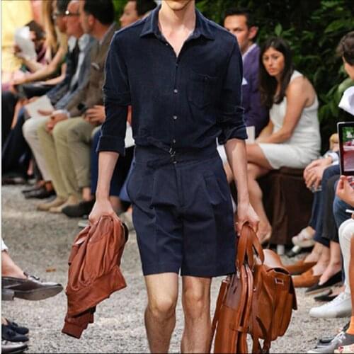 New Shorts Sleeves Work Clothes One-piece Sets Shorts Catwalk Tide Mens Jumpsuit Slim Personality Jumpsuit Plus Size Overalls