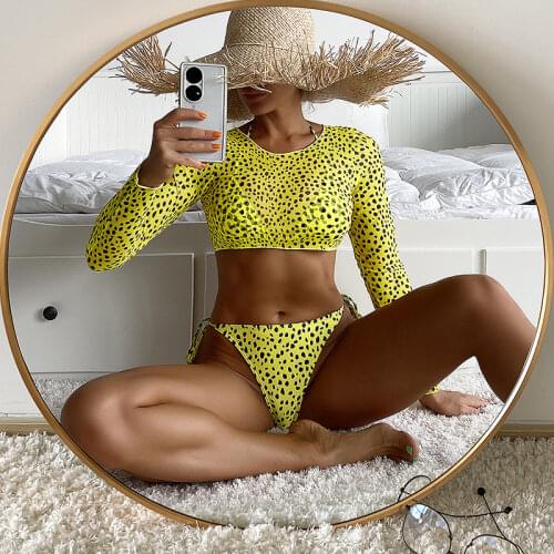3 Pieces Long Sleeve Top Swimwear Triangle Bikini Set String Halter Swimsuit Womens Swimming Suit Sexy High Cut Bathing Suit