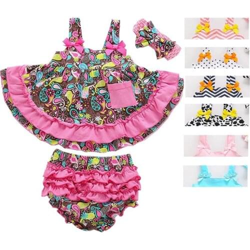 Ruffle Bohemia Baby Girl Clothes Set Bloomer & Slip Dress Outfits Sleeveless Summer Kids Girl Clothing