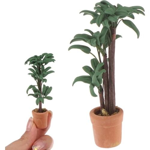 1/12 Dollhouse Miniature Pot Green Leafed Plant Garden Decoration Suitable Dollhouse Collection Childrens Roll Game