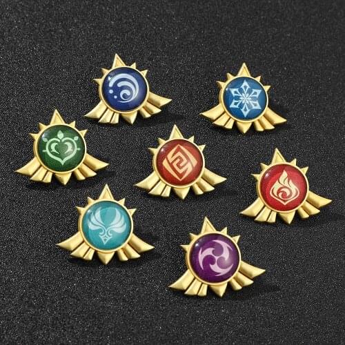 Flow Game Genshin Impact Brooch Fashion Seven Element Shiny Genshin Badges Jacket Backpack Metal Button Pin Jewelry Cos Ornament