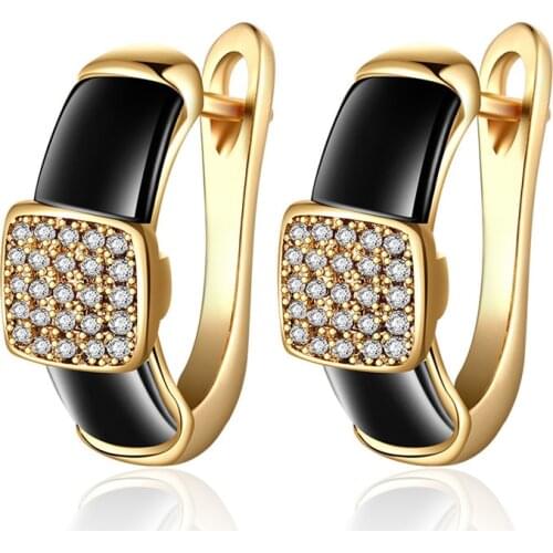 Fashion Black White Ceramic Stud Earrings for Women Gold Silver Color Plated Cubic Zirconia Earrings Charm Jewelry Girls Gifts
