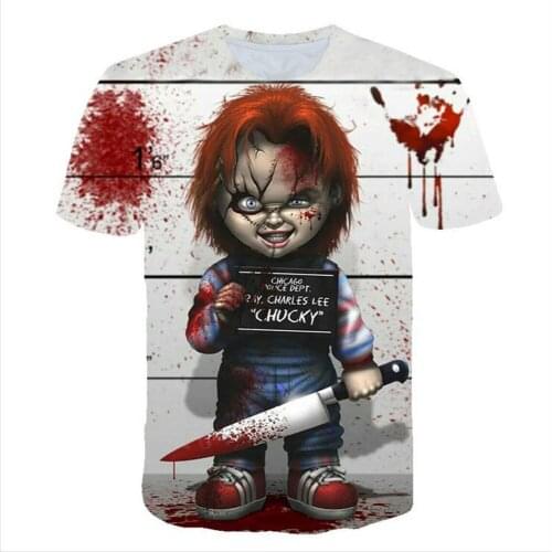 2021 Mens horror T shirts Fashion New Summer Mens Short Sleeve T-shirt Casual 3D Chucky Print Rock Tshirt For Man Full Printed