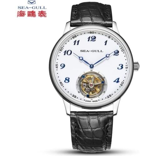 Seagull Mens Watch Tourbillon Manual Mechanical Watch Classic Casual Sapphire Alligator Leather Strap Heritage Series 8809