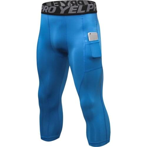 Fonoun Men PRO Sport Running Pants Cropped Fitness Quick-drying Breathable High Elasticity with Pockets Tight F1081