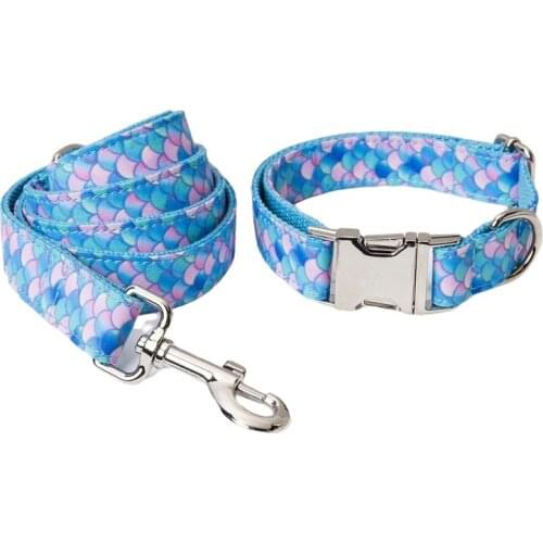 Dog Collar and Leash Set with Bow Tie Pretty Tropical Leaves Metal Buckle Big and Small Dog&Cat Collar Pet Accessories