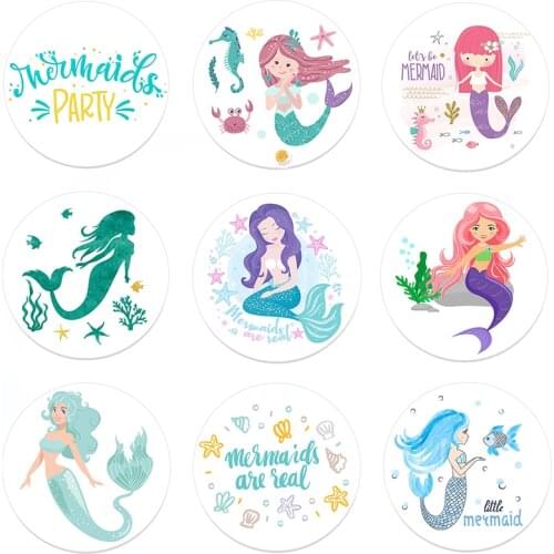 Happy Birthday Mermaid Party Stickers Set Mermaids Labels Party Self-adhesive Paper Sticker Baby Shower Party Gift Decorations