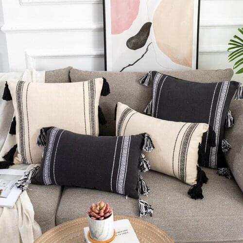 Boho Style Cushion Cover 45x45Cm Handmade Tassel Cream-colored Black Luxury Pillowcase 30X50Cm for Home Decoration Sofa Bed