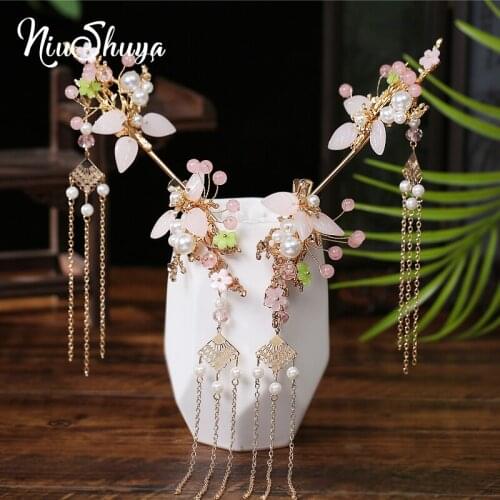 NiuShuya Costume Cosplay Hairpin Classical Retro Flower Tuck comb Hair Clip Hanfu Tassel Step Shake Cheongsam Hair Accessories