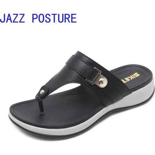 New women sandals metal wedges comfortable flip-flops vacation beach shoes q443