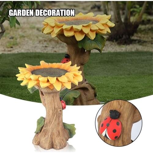 Garden Outdoor Decor Statue Ornament Resin Sunflower Bird Bath Standing Simulation Flower Outdoor Decoration For Balcony Yard