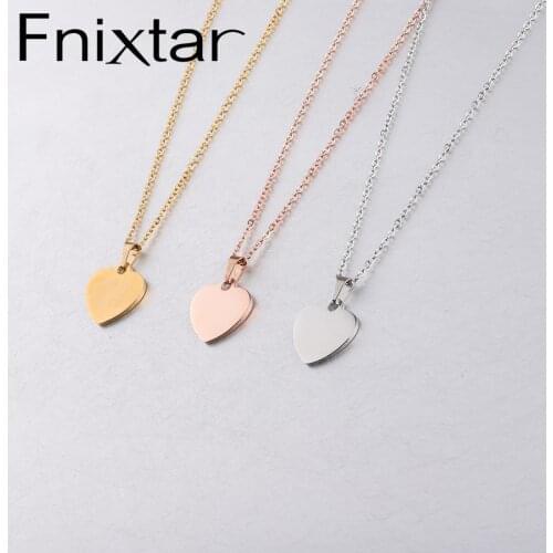 Fnixtar Love Heart Pendant Necklace Mirror Polished Stainless Steel Chain Necklace For Women Gift 10Piece/lot