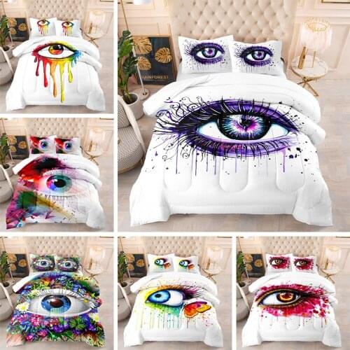 Eyelashes Duvet Cover Cute Eyes Quilt Cover 2/3 Piece Girls Boys Bed Linen Sets Queen King Double Size Duvet Cover Dropshipping