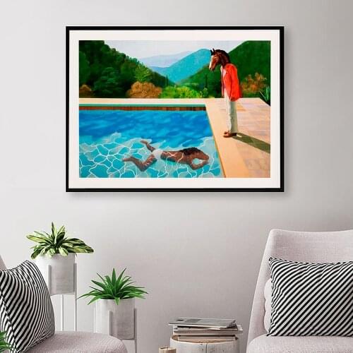 Bojack Color Print Poster David Hockney Two Horses Man Swimming Pool Canvas Painting Mural Art Abstract Pictures Bedroom Decor