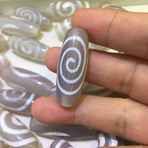 Rare Pattern Spiral 12mm*38mm White Amulet Natural Agate Stone Tibetan Dzi Beads for Bracelet DIY Jewelry Making