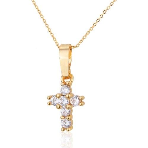 Religious Zircon Stone Cross Pendant Necklace for Women Copper Initial Chain Necklace Party Neck Jewelry Gift Accessories