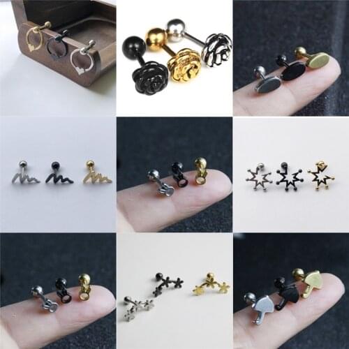 2pcs Bow Star Rose flower 316L Stainless steel Men Women pierced Ear stud earrings Cute Rubbit Earrings Party Jewelry oorbellen