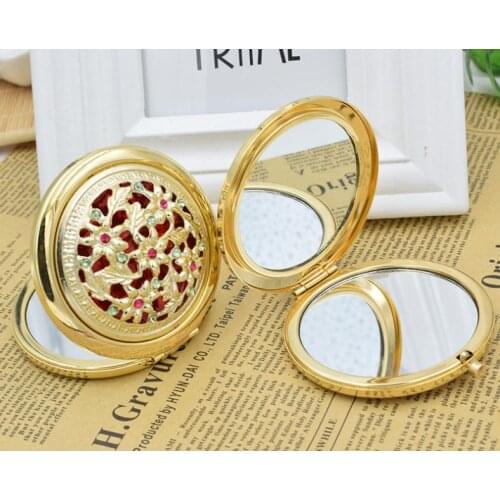 Chic Retro Vintage Gold Metal Pocket Mirror Compact Cosmetic Retro Mirrors Crystal Studded Portable Gifts SN1334