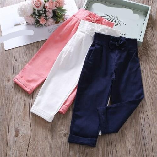 Girl Pants Kids Trousers Spring Autumn Clothes Children Pants For Baby Girls Casual Pants solid white Ruffles