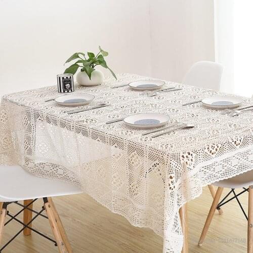 Pastoral hollow out pure cotton linen oval tablecloth tablecloth lattice lace simple round tablecloth background cloth placemat
