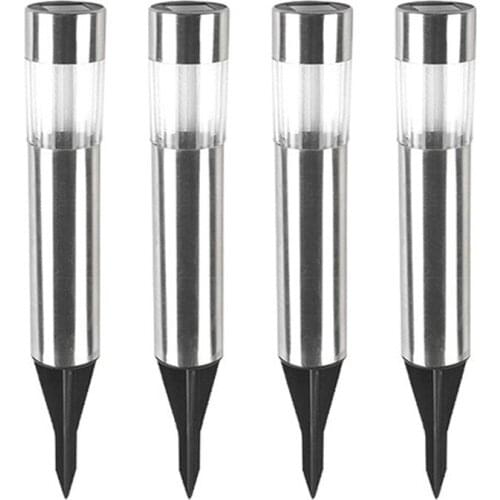 Thrisdar 4PCS Solar Pathway Lawn Light Stainless Steel Outdoor Waterproof Walkway Patio Landscape Solar Ground Bollard Light
