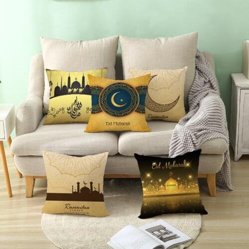 Ramadan Decorations For Home Islamic Eid Mubarak Decor Sofa Throw Pillow Cases Muslim Mosque Decorative Cotton Cushion Cover