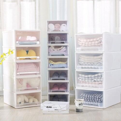 Thicken Stackable Transparent Plastic Box Clothes Underwear Socks Bra Storage Box Makeup Organizer Drawer Type Storage Organizer