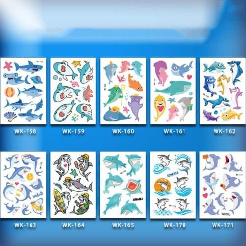 Temporary Tattoo Sticker Cute Sharks Fake Tattoos Body Art Hand Foot Kids Children Gift 30pcs/lot