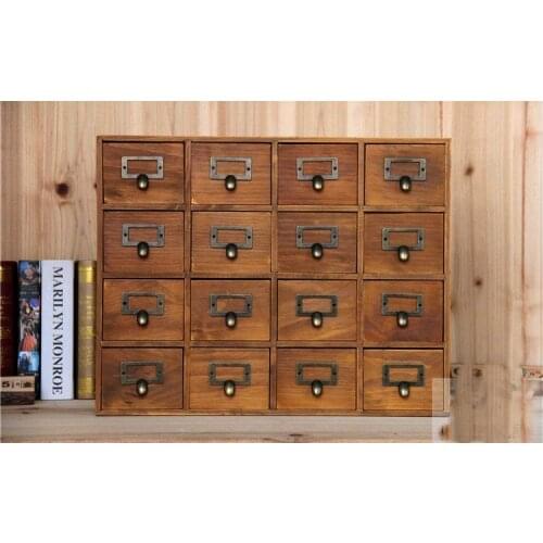 1PC Zakka 16 Lattice Desktop Drawer Storage Box Wooden Retro Creative Storage Cabinet Living Room Decoration Drawer JL 0900