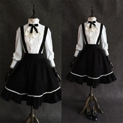 Sweet Lolita Artistic Japanese Vintage Gothic Suspender Skirt Cute Mori Girl Princess Womens Big Hem Black Bust Skirt