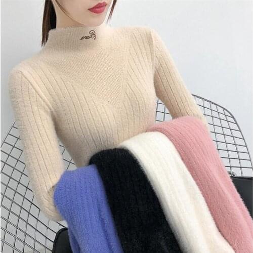 Imitation Mink Cashmere Sweater Female 2020 Autumn Winter Turtleneck Sweater Pullover Women Tricot Jersey Jumper Pull Femme 3219