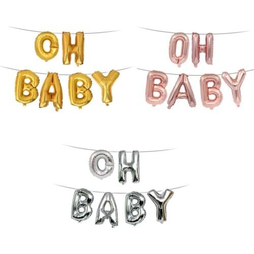 1 set 16 inch " oh baby " Printed Light Balloons Gold /rose gold/silver Baby Shower Decor Gender Reveal Party Pregnancy Birthda