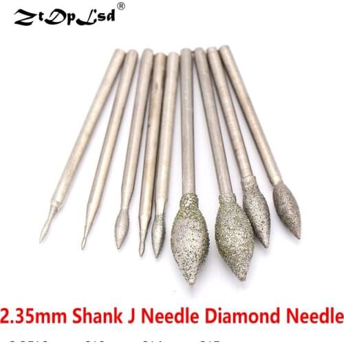 1Pcs 2.35mm Shank J Diamond Needle Jade Peeled Polishing Grinding Head Bur Bit Tool Burrs Metal Stone Engraving Carving Tools
