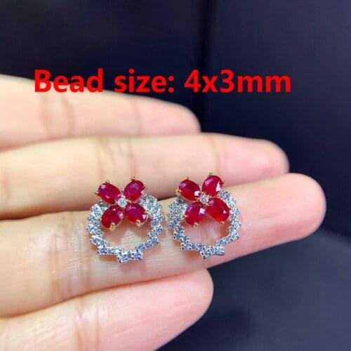 1PC High Quality Myanmar New Burn Ruby Stud earrings 925 Silver Fashion Gem Crystal Healing Stone Gift For Ladies