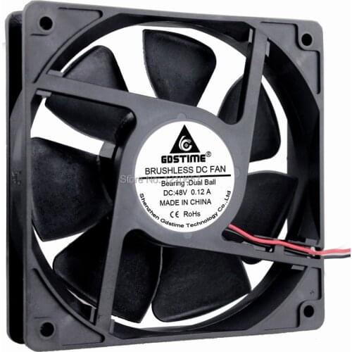 2PCS Lot Gdstime Dual Ball DC 48V Cooling Fan 2Pin 120mm 12cm 120x25mm 0.12A 3700RPM Brushless Cooler Fan