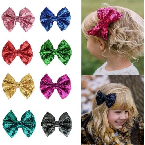 5pcs/lot Sequin Hair Clips 13CM Handmade Applique Sequins Hairpin Bow Headwear Home Party Spring outing Women Hair Accessories